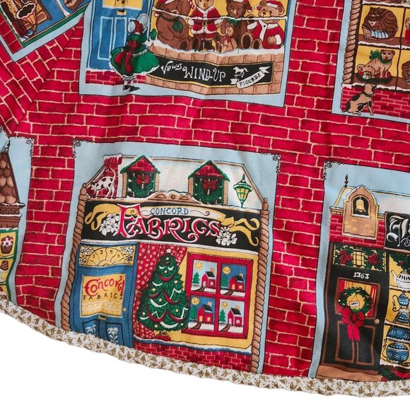 Vintage Fabric Christmas Tree Skirt Festive Holiday Village Design Handmade - Picture 2 of 7